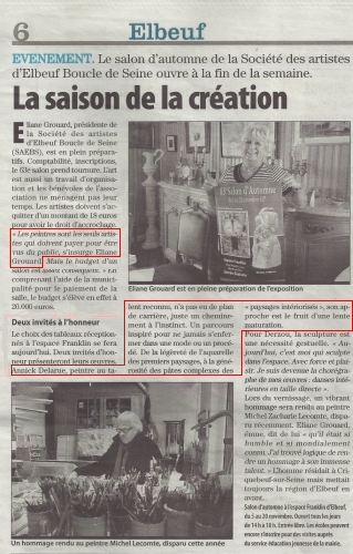 Article du Paris Normandie, Salon d'automne, Elbeuf sur seine, 2011