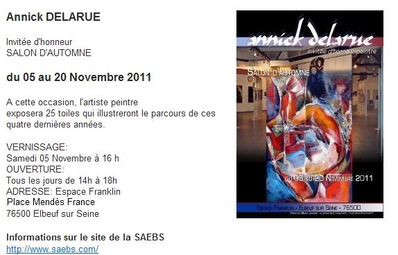 Annonce publicitaire d'exposition: Salon d'automne d'Elbeuf 05 au 20 novembre 2011